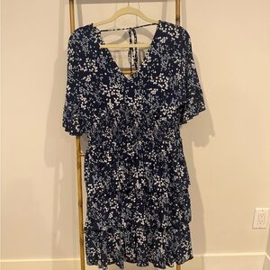 Michael Kors Blue and White Ruffled Tiered Midi Sundress